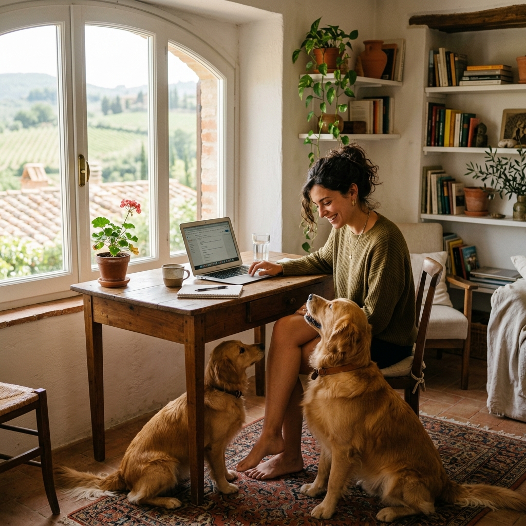 Persona affidabile con un cane in un ambiente domestico